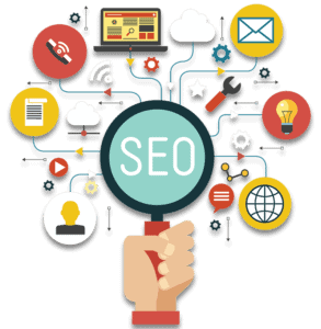 Seo digital marketing icons representing SEO strategy, online marketing, and website optimization.